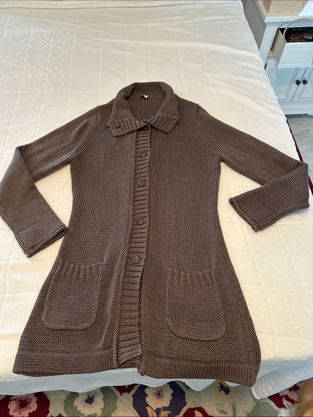 Poetry Long Knit Button-Up Cardigan Sweater in Brown size 8/UK 12